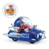 Voiture jouet métal bleue Space Police avec pilote casque argenté et cockpit transparent
