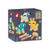 Boîte Petits Animaux à Bricoler Janod avec chat, chien et lapin en bois coloré.