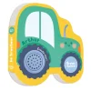 Livre cartonné vert en forme de tracteur avec roues sonores Arthur le tracteur.