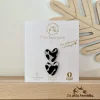 Pin’s feutrine Cœurs Léopard noir et argent pailleté, paquet blanc Les Petites Hirondelles.