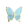 Pin's papillon métal doré avec ailes bleu clair et bleu moyen.
