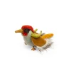 Peluche Pivert Moulin Roty aux plumes marron, orange, vert et rouge vif