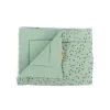 Plaid sauge Trois petits lapins en coton, motif pois verts et jaunes, double face
