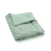 Plaid sauge Trois petits lapins vert doux avec motifs pois verts et orange Moulin Roty