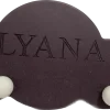 Porte manteau Petit nuage en bois noir gravé "LYANA" avec deux patères rondes blanches.