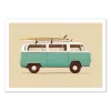 Poster Blue Van illustration van vintage bleu et blanc avec planches de surf jaunes
