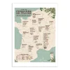 Poster Carte des fromages de France, illustrations et noms régionaux colorés, 30x40 cm.