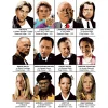 Poster Quentin Tarantino Characters avec portraits colorés des acteurs et noms des personnages célèbres, 30x40 cm.