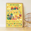 Poster stickers À la ferme Poppik avec animaux, tracteur, fermiers et plantes colorés.