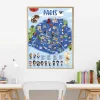 Poster stickers Paris Quelle Histoire, carte illustrée bleue, monuments et personnages historiques colorés.