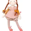 Poupée Fleur Les Rosalies, cheveux tressés roux, robe rose et collants à motifs fleuris