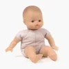 Poupée Garance Babies 28 cm assise en tissu beige et vinyle peau claire yeux bleus