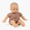 Poupée Maé Babies 28 cm Minikane en tissu marron, visage et membres en vinyle peau claire