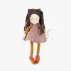 Poupée Mauve Les Rosalies robe rose, cheveux brun foncé en tissu torsadé, chaussons orange