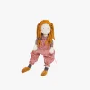 Poupée Vanille Les Rosalies Moulin Roty, tissu, cheveux roux, salopette rose et chaussures jaunes