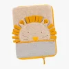 Protège carnet de santé beige avec tête de lion orange tissu et poche grise Moulin Roty