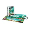 Puzzle 1000 pièces Polynésie française Sentosphère, plage, palmiers, catamaran, montagnes vertes