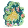 Boîte puzzle 54 pièces en forme d'arbre, fille en robe jaune entourée d'animaux colorés.