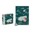 Puzzle Amitié 1000 pièces Janod, enfant et ours blanc dans fleurs sous ciel étoilé.