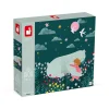 Puzzle Amitié 1000 pièces Janod avec illustration ours blanc et enfant dans fleurs colorées.
