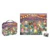 Puzzle Princesses 36 pièces Janod, scène colorée avec princesses sous guirlande lumineuse.