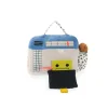 Radio cassette musical Puce et Pilou en tissu beige, bleu et jaune avec bande cassette noire en tissu