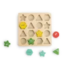 Jeu d'encastrement Rapido duo Les Loufoques, formes colorées sourire bois naturel.