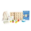 Jeu Rapido duo Moulin Roty avec 2 plateaux bois, formes colorées et sonnette bleue.