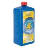Bouteille bleue 1000 ml recharge liquide bulles savon Pustefix avec étiquette jaune et rouge.