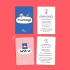 Cartes Relax max Minus, bleue massage avec singe, rose sophro avec coquillage, fond rouge.