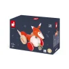 Renard à promener en bois orange et blanc avec roues rouges et clochette, Janod.