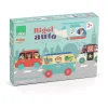 Boîte Rigol’auto Vilac, jeu en bois, 4 véhicules magnétiques colorés animaux cartoon.