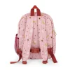 Sac à dos rose en tissu motifs lunes étoiles, bretelles et ceinture rouges Moulin Roty
