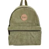 Sac à dos vintage Soo forest vert kaki effet velours côtelé avec patch rond Yoko.B