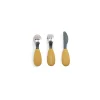Set couverts bébé en inox avec manche silicone jaune moutarde Trois petits lapins