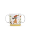 Tasse en porcelaine double anse, lapin orange et carotte, décor floral Trois petits lapins