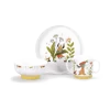 Set vaisselle porcelaine Trois petits lapins, assiette, bol et tasse motifs nature et lapins