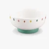 Bol en porcelaine blanc avec motifs feuilles colorées et base antidérapante verte Set Pomme des bois Moulin Roty