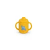 Tasse de vaisselle silicone jaune avec deux anses et dessin oiseau bleu Puce et Pilou