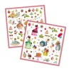 Stickers Le Goûter des Princesses Djeco avec princesses, gâteaux, fleurs, ballons colorés.