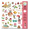 Stickers Le Goûter des Princesses Djeco, princesses, animaux, gâteaux colorés, fleurs et accessoires.