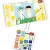 Stickers repositionnables Djeco Les Habits, vêtements colorés pour habiller deux enfants dessinés.