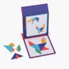Tangram magnétique Moulin Roty avec formes colorées, support bleu et rouge, modèle poule.