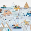 Tapis Vallée blanche Cross Roads Janod avec train, voitures en bois et animaux.