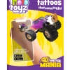 Tatouage temporaire Metal Mania, monster truck violet avec flammes noires