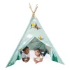 Tipi Tropik Janod vert clair avec oiseaux, enfants jouant à l'intérieur