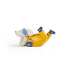 Tirelire chien Puce et Pilou allongé jaune, casque et lecteur bleu Moulin Roty