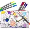 Trousse à colorier lavable Espace avec motifs planètes, fusées, et feutres colorés.