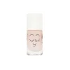 Vernis à ongles enfant Polly Rose transparent pailleté, flacon verre et bouchon blanc.