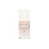 Vernis à ongles enfant Polly Rose transparent pailleté, flacon verre et bouchon blanc.